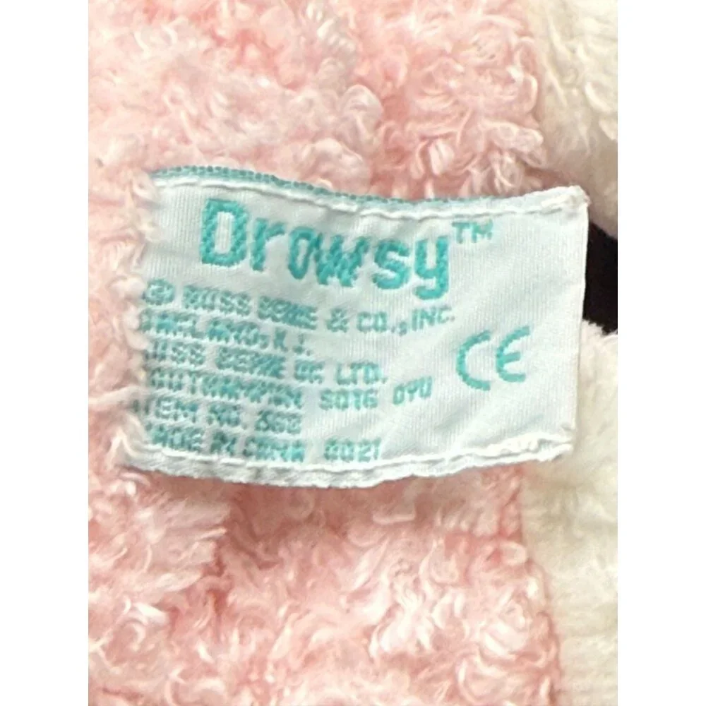 Russ Berrie Vintage Drowsy pink white Bear Small Plush Rattle Lovey Stuffie Baby